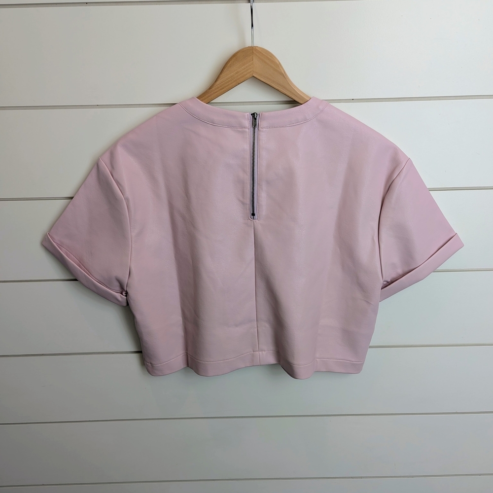 Pink Vegan Leather Crop Top Zip Back Medium Buddy Love - Picture 5 of 5